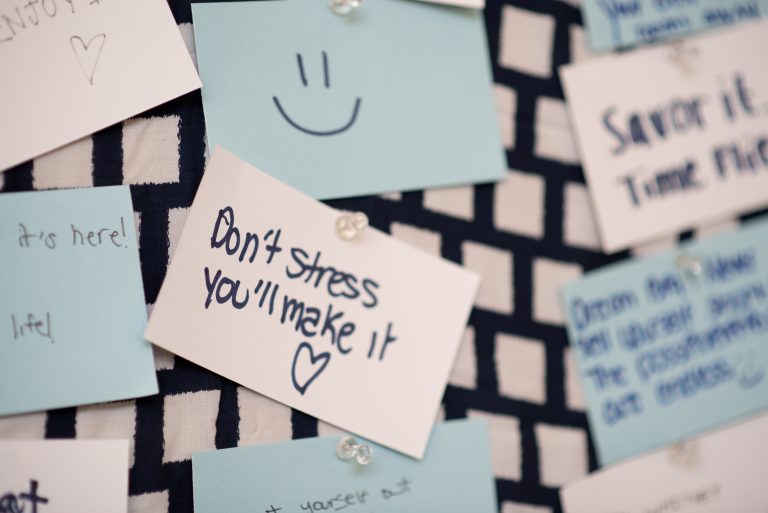 "Don't Stress, You'll Make It" written on the advice wall at the 2022 Senior Send-Off
